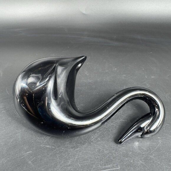1980s Vintage Black Glass Swan Duck Bird Figurine Art Glass Figurine Decorative - Picture 6 of 10